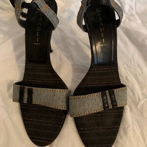 Casadei Black and Denim Heeled Sandals